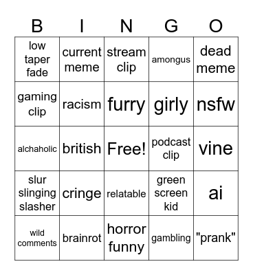 insta reels Bingo Card