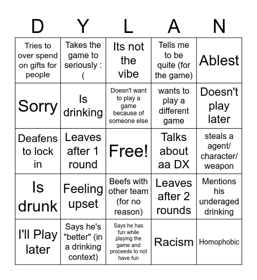 British Man Bingo Card
