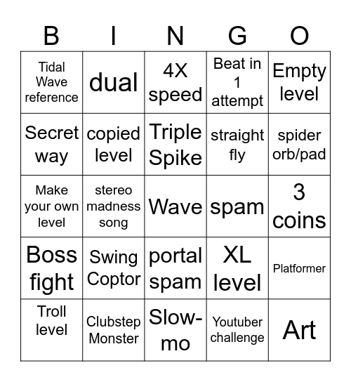 Recent tab bingo Card