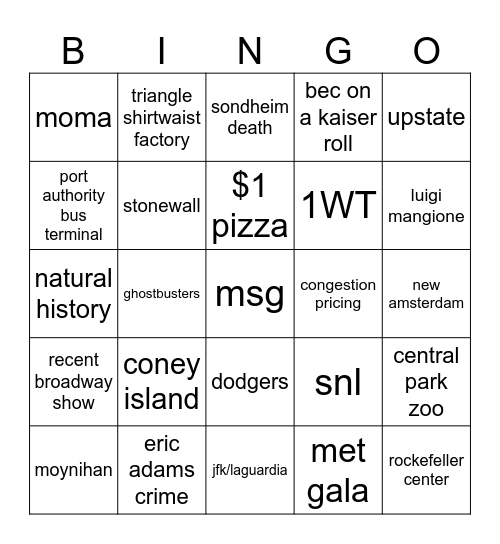d20 nyc bingo Card