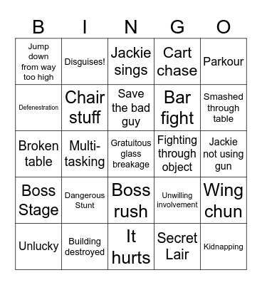 Jackie Chan Bingo Card