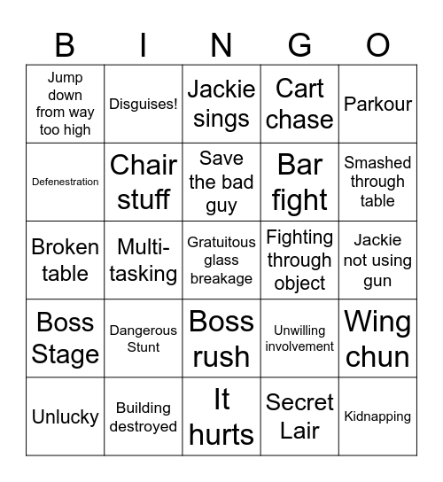 Jackie Chan Bingo Card