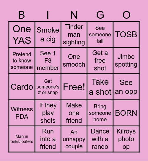 80’s in Aspen Bingo Card