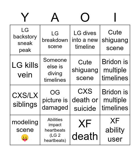Bridon final ep predications Bingo Card