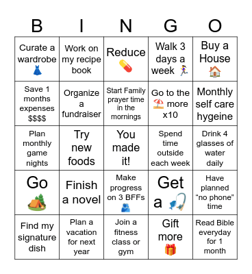 Goals Bingo Card