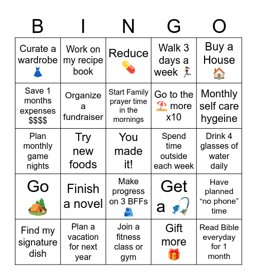 Goals Bingo Card