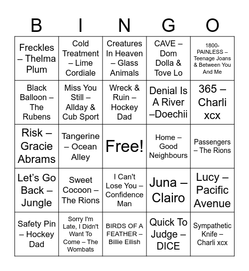 HOTTEST 100 OF 2024 BINGO Card