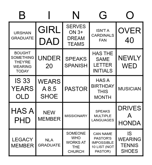 NEW LIFE Bingo Card