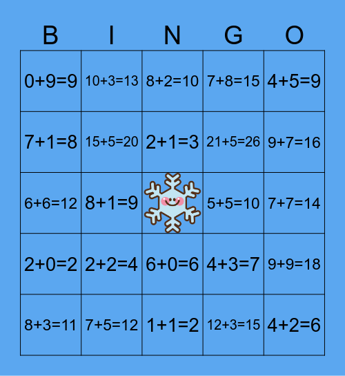 ❄️❄️Basic Facts Snowflake BINGO❄️❄️ Bingo Card