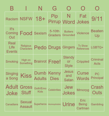 South Park Bingo Card