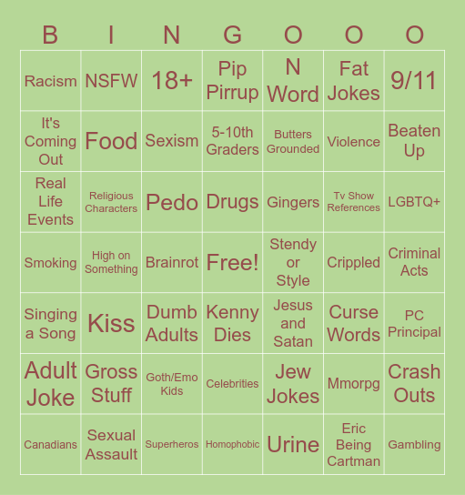 South Park Bingo Card