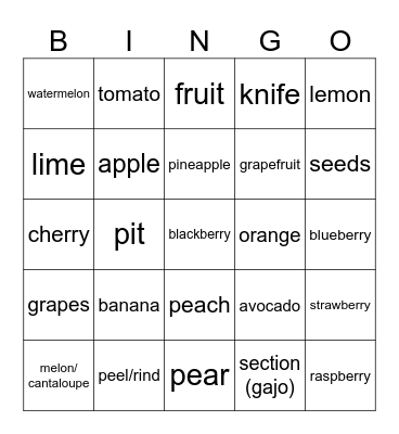 Fruit! Bingo Card