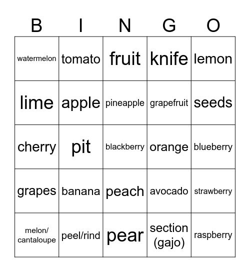 Fruit! Bingo Card