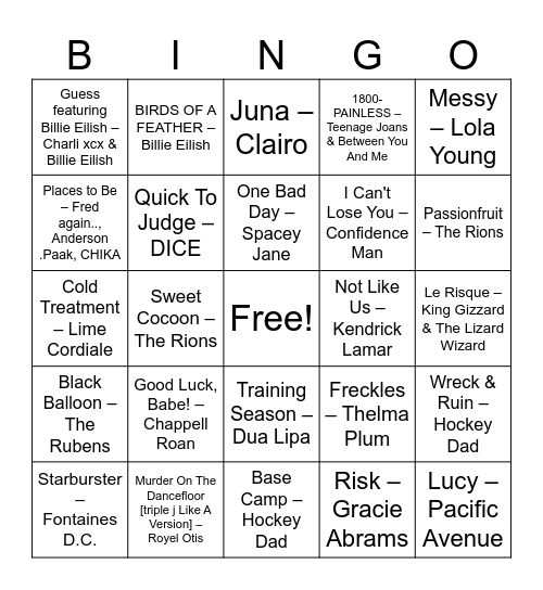 HOETTEST 100 BINGO Card