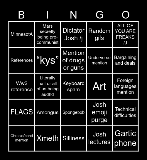 General silliness bingo Card