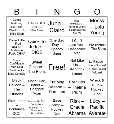 HOTTEST 100 BINGO Card