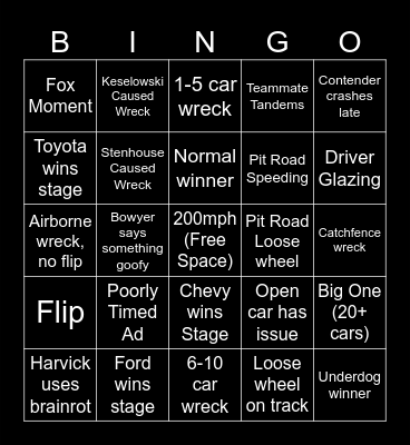 Daytona 500 Bingo Card
