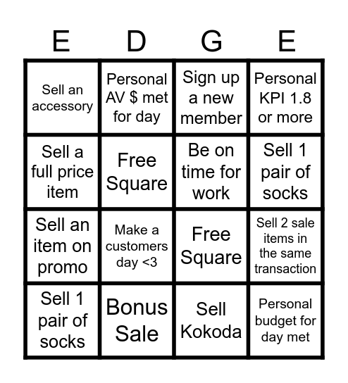 EDGE BINGO Card