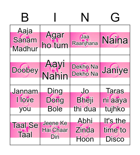 BOLLYWOOD MUSIC Bingo Card