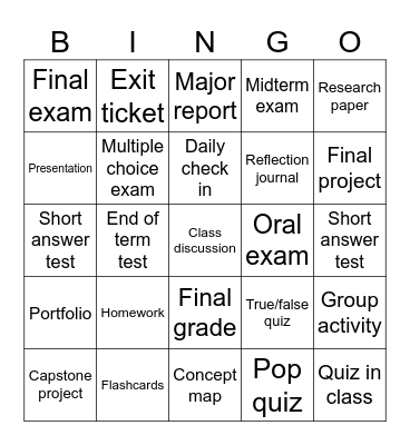 Assessment Bingo Card