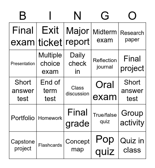 Assessment Bingo Card