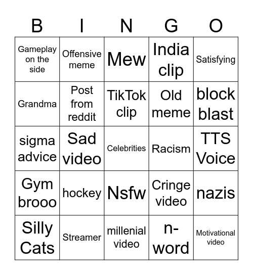 Instagram Reels bingo Card