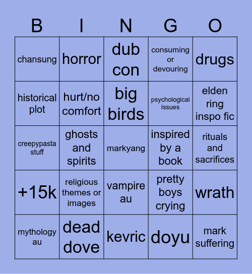 sacrisflorae’s fics Bingo Card