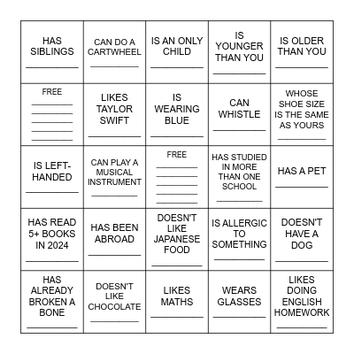 FIND SOMEONE WHO . . . Bingo Card