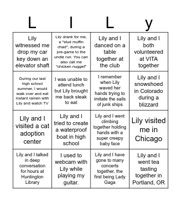 Lily Bingo Card