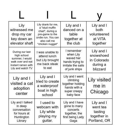 Lily Bingo Card