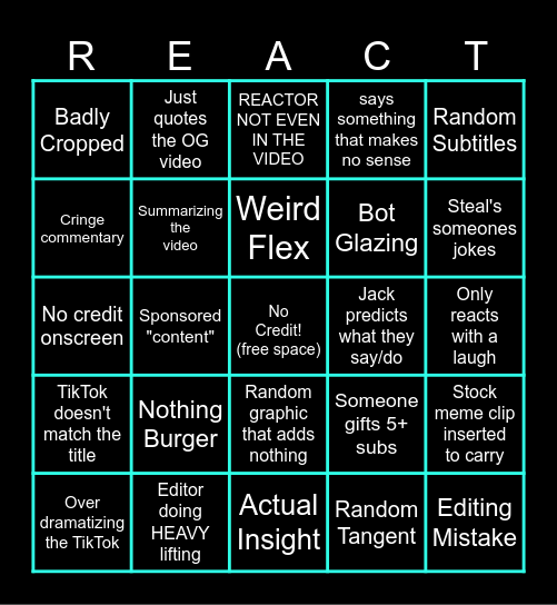 Bad Reactor Bingo Card