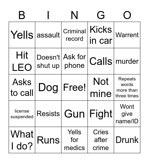 POLICE BINGO Card