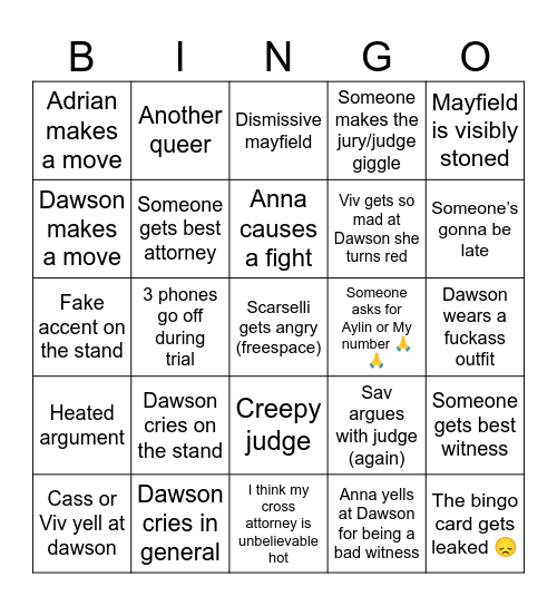 Mock Bingo Card