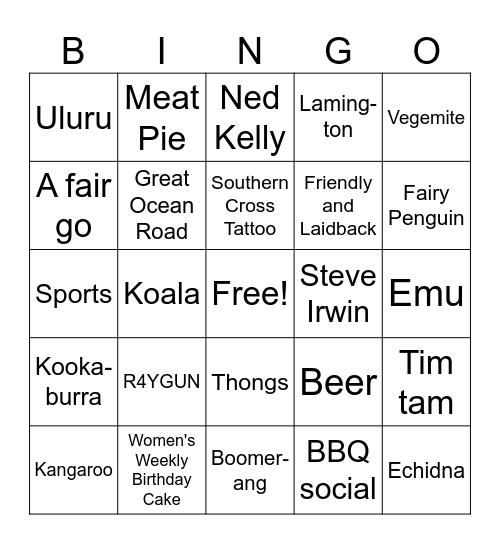 Australian Bingo Card