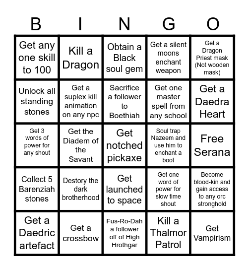Skyrim Bingo Card Bingo Card