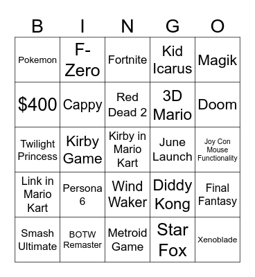 Nintendo Switch 2 Presentation Bingo Card