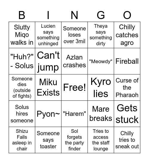 EoT Bingo Card