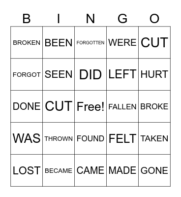 OUTCOMES IRREGULAR VERBS Bingo Card