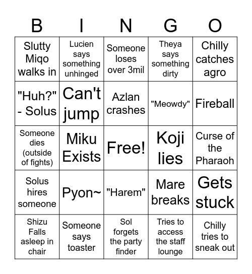 EoT Bingo Card