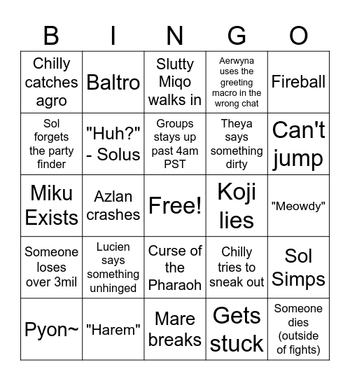 EoT Bingo Card