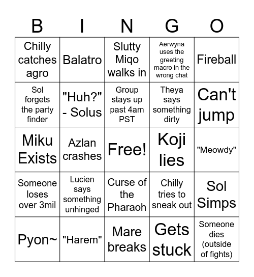 EoT Bingo Card