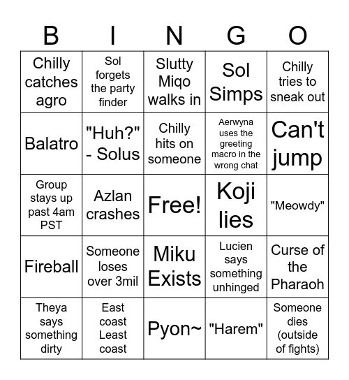EoT Bingo Card