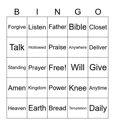 The Lord's Prayer Bingo Card