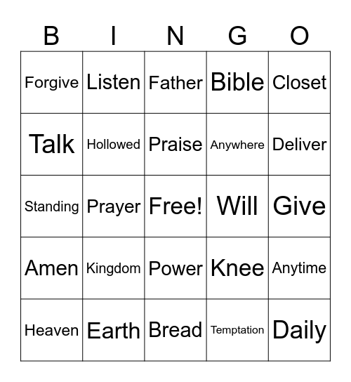 The Lord's Prayer Bingo Card