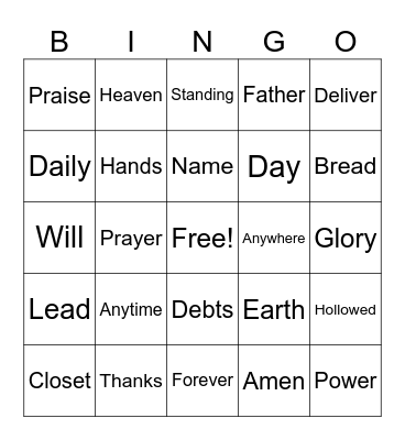 The Lord's Prayer Bingo Card