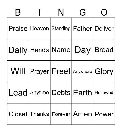 The Lord's Prayer Bingo Card