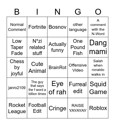 Instagram BINGO Card