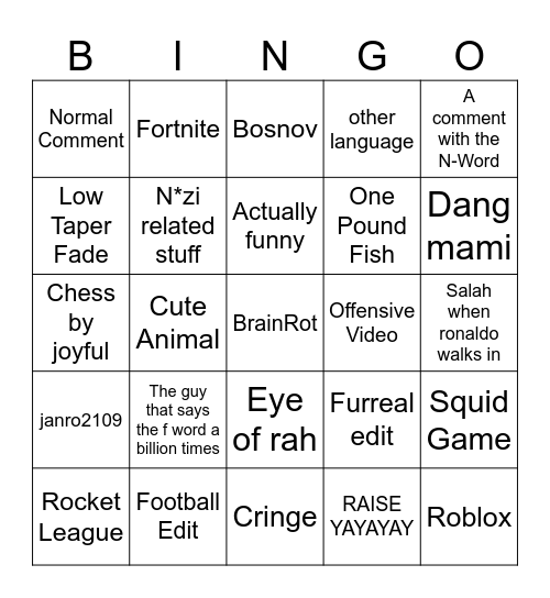 Instagram BINGO Card