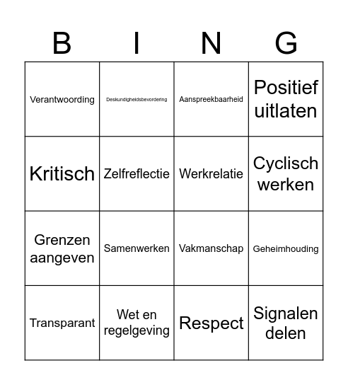Professioneel Handelen Bingo Card