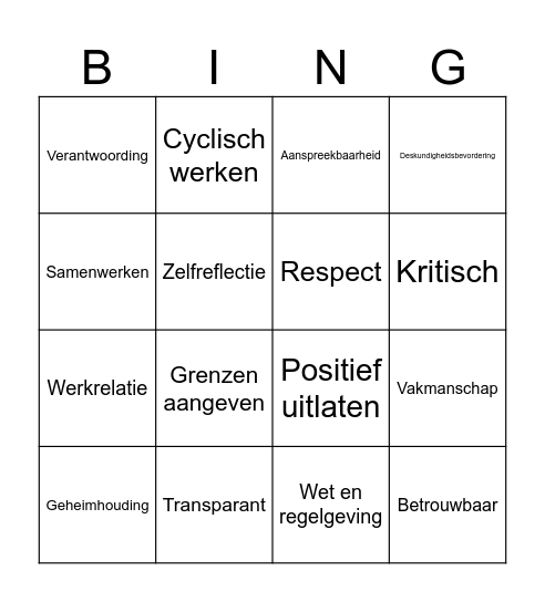 Professioneel Handelen Bingo Card